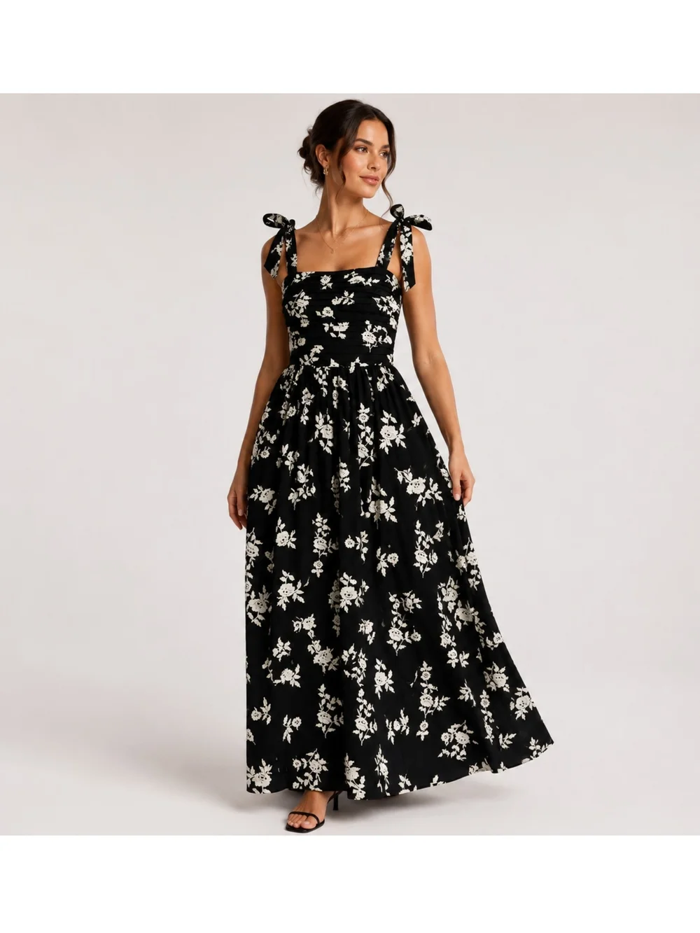 Abercrombie & Fitch‎ Black and White Floral Tie-Strap Emerson Maxi Dress XS Tall